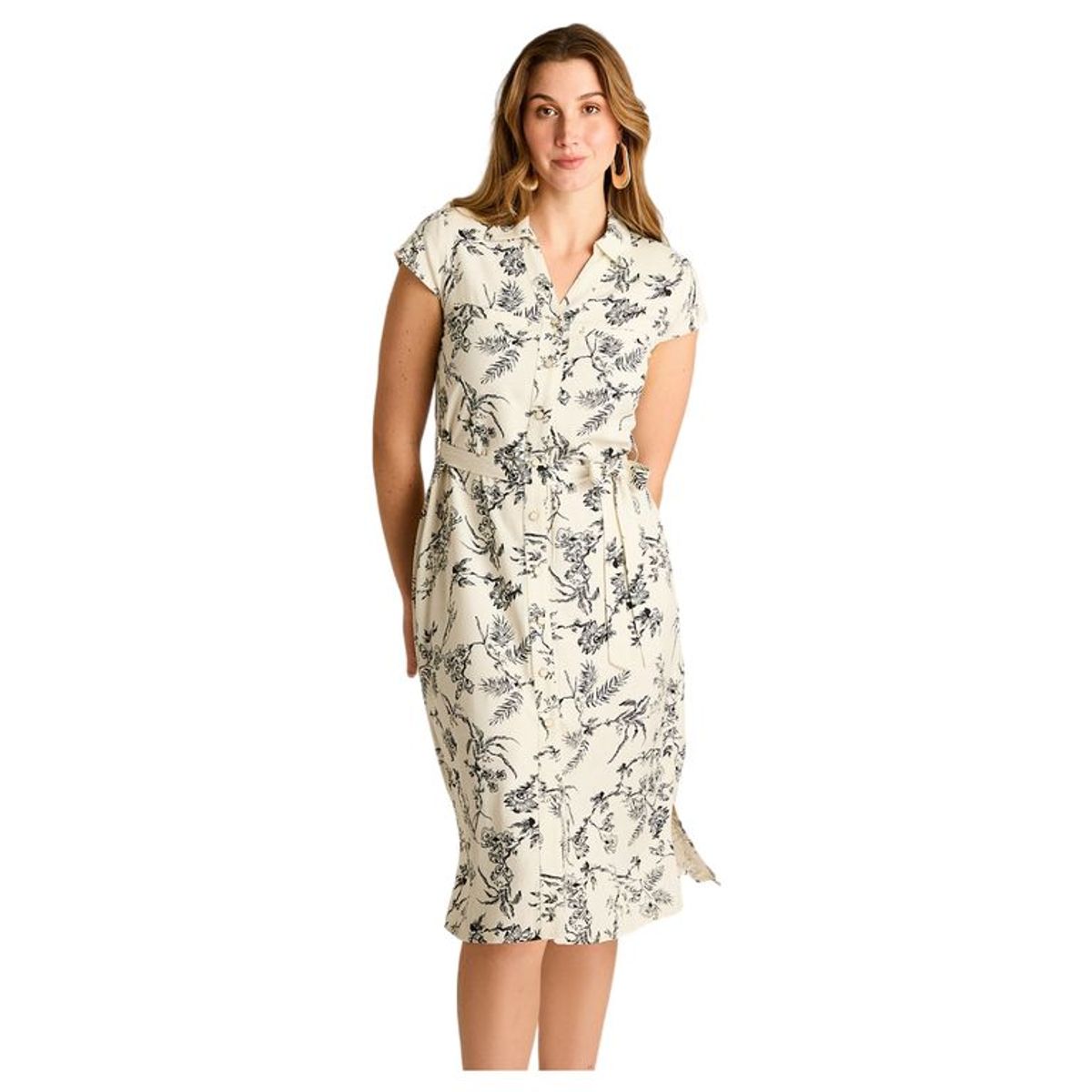 LORENZO DI PONTTI - Vestido Midi Lino Crudo Con Estampado Negro