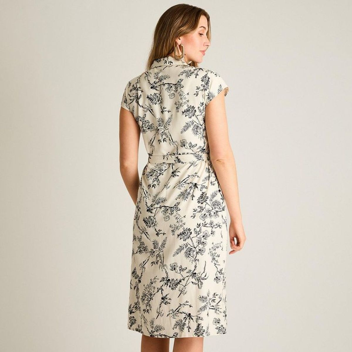 LORENZO DI PONTTI - Vestido Midi Lino Crudo Con Estampado Negro