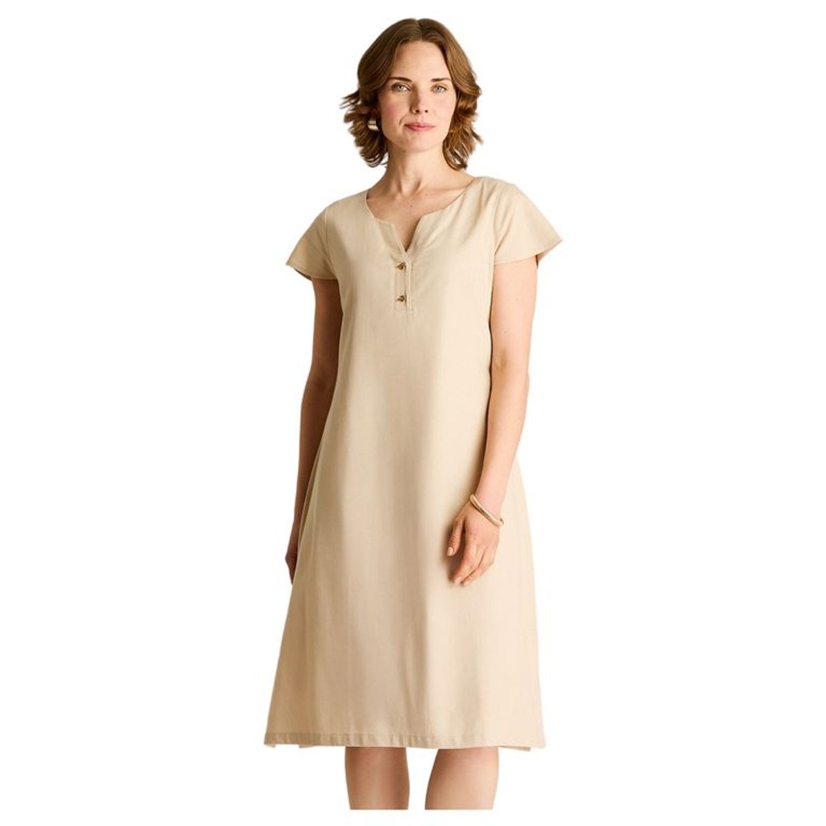 LORENZO DI PONTTI - Vestido Midi Beige Sin Forro Calce Holgado