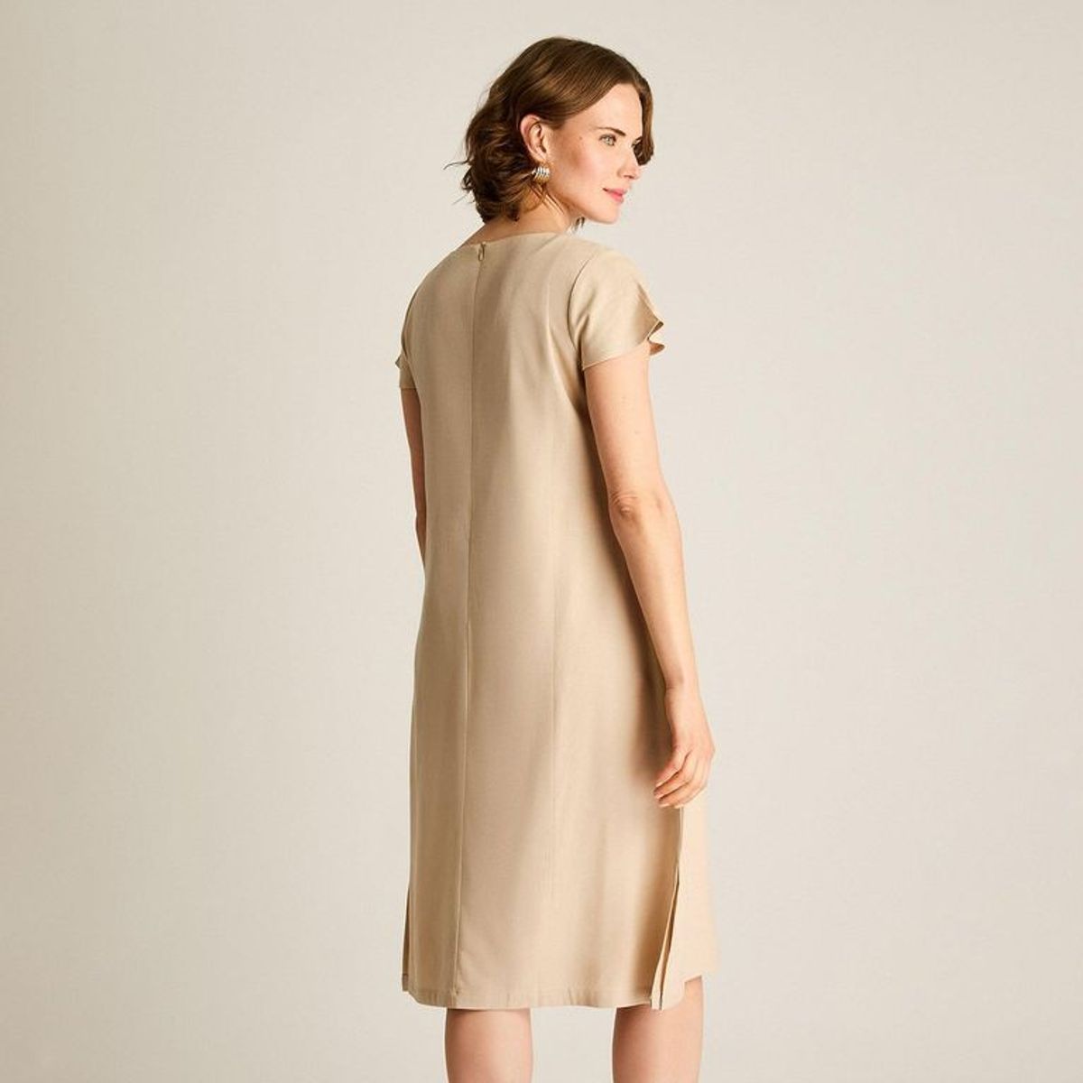 LORENZO DI PONTTI - Vestido Midi Beige Sin Forro Calce Holgado