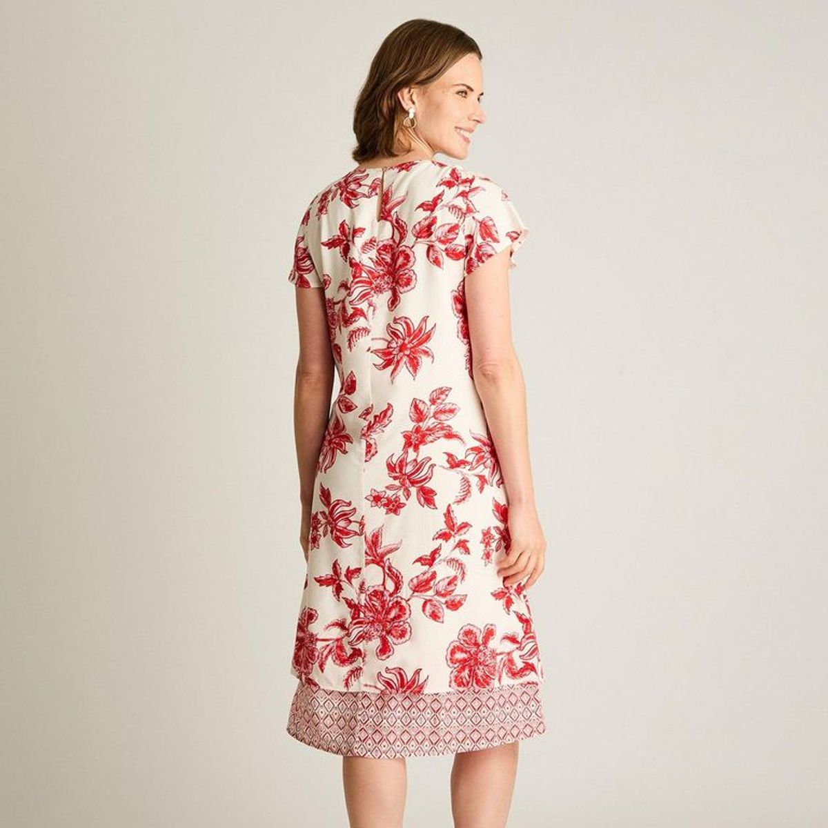LORENZO DI PONTTI - Vestido Midi Rojo Estampado Floral con Detalle en Ruedo
