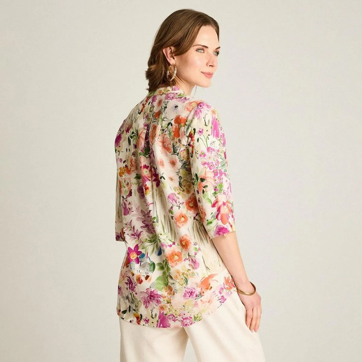 LORENZO DI PONTTI - Blusa Fucsia Floral Larga