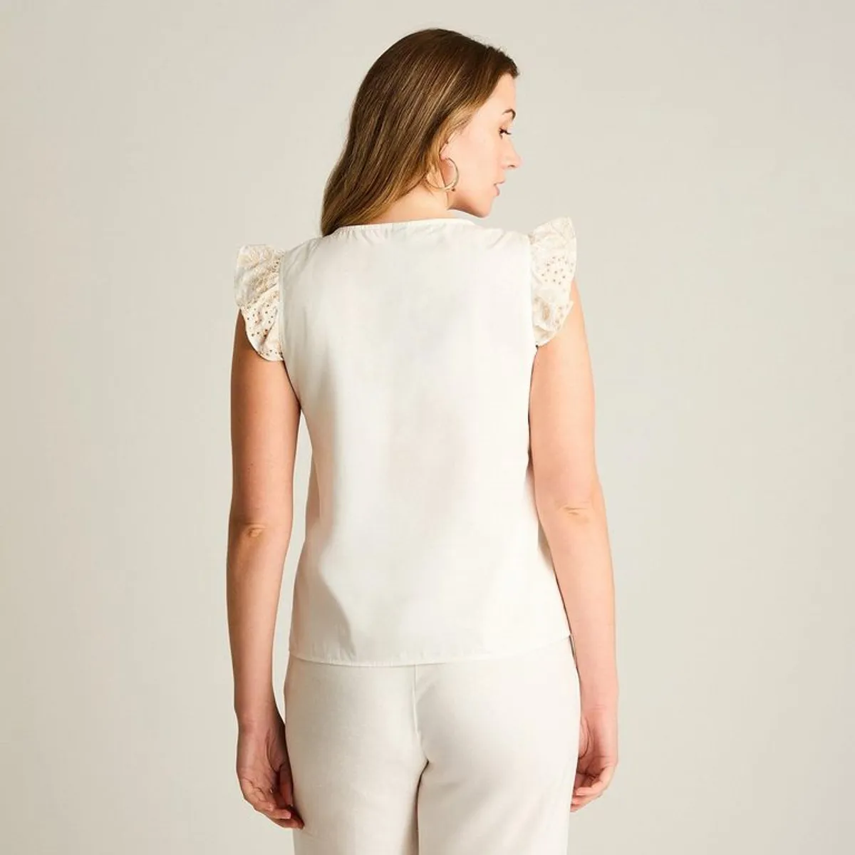 LORENZO DI PONTTI - Blusa Beige Broderie con Volantes