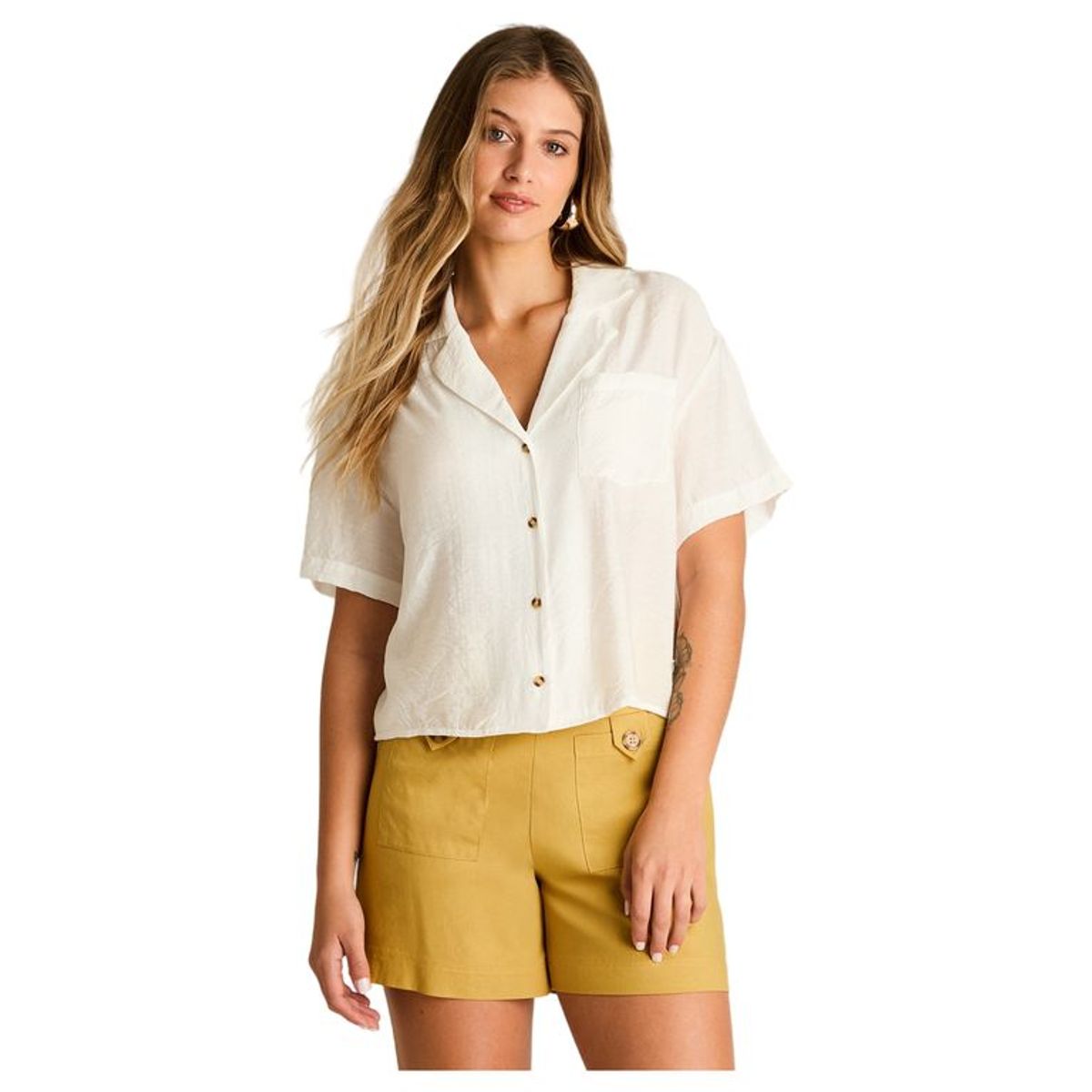 LORENZO DI PONTTI - Blusa Crudo Manga Corta No Elasticado Sin Forro Calce Normal