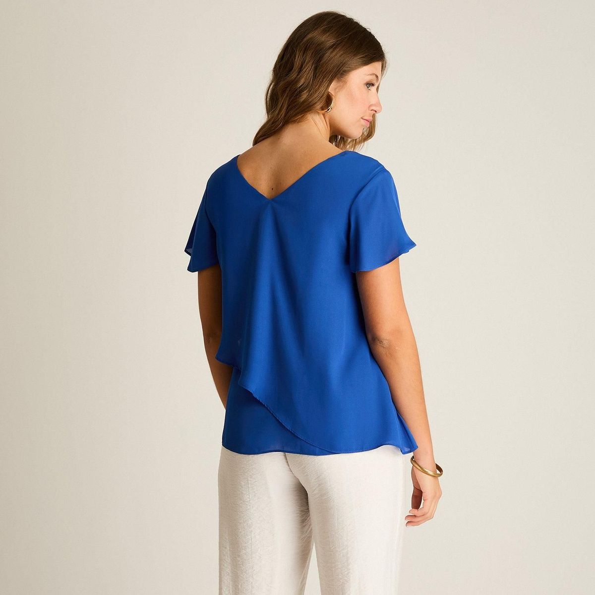 LORENZO DI PONTTI - Blusa Azul Oscuro con Volante Asimétrico