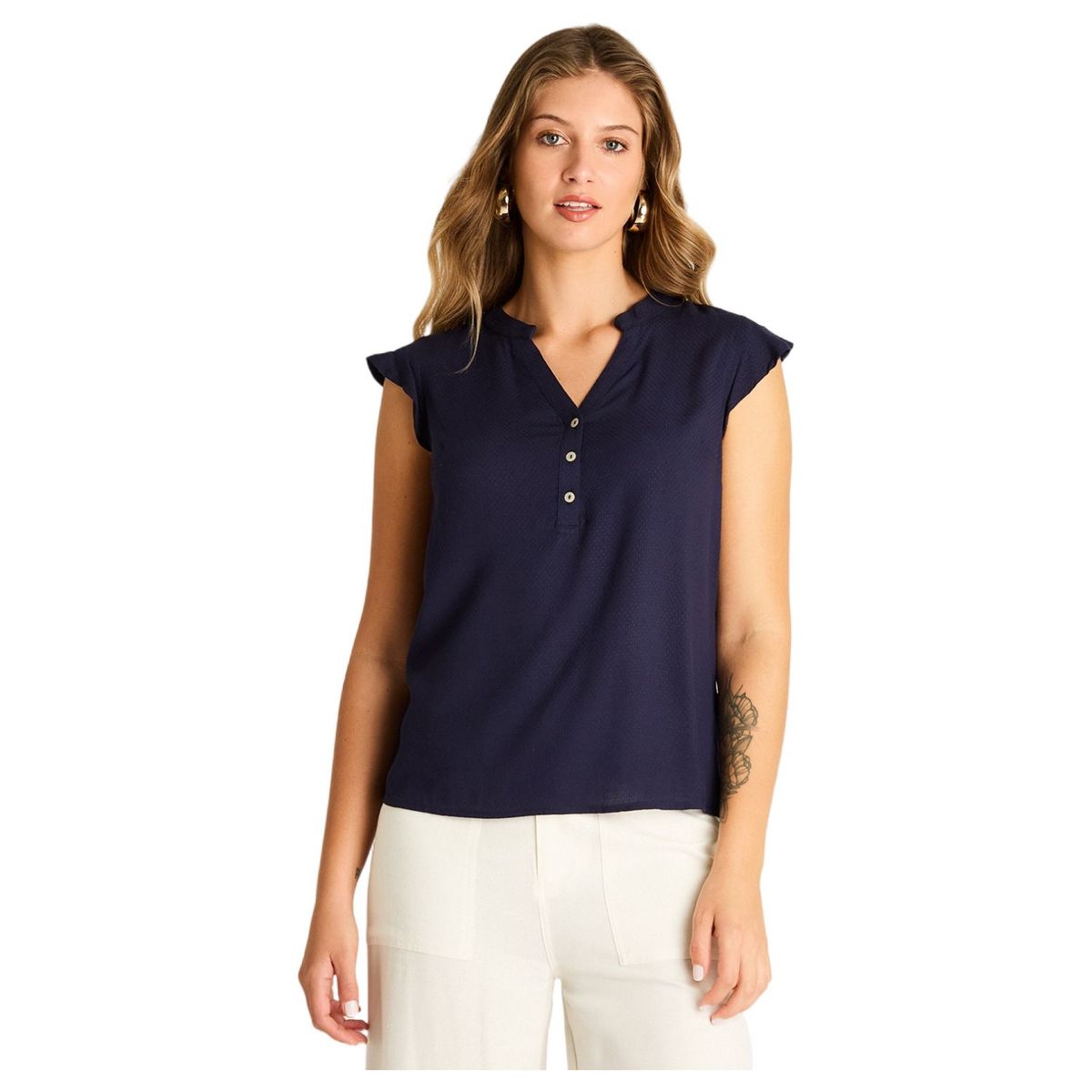 LORENZO DI PONTTI - Blusa Azul Manga Corta No Elasticado Sin Forro Calce Normal