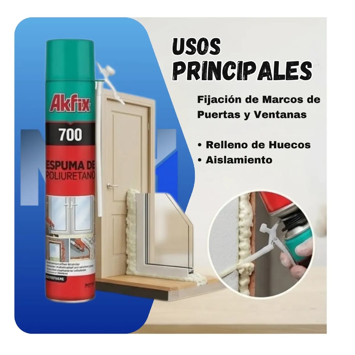 AKFIX - Pack 6 Espuma Poliuretano Expansiva Akfix 750ml Con Boquilla