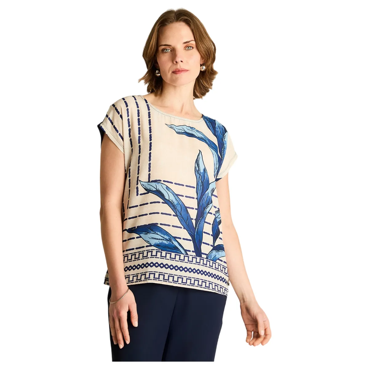 LORENZO DI PONTTI - Polera Azul Estilo Geométrico con Hojas