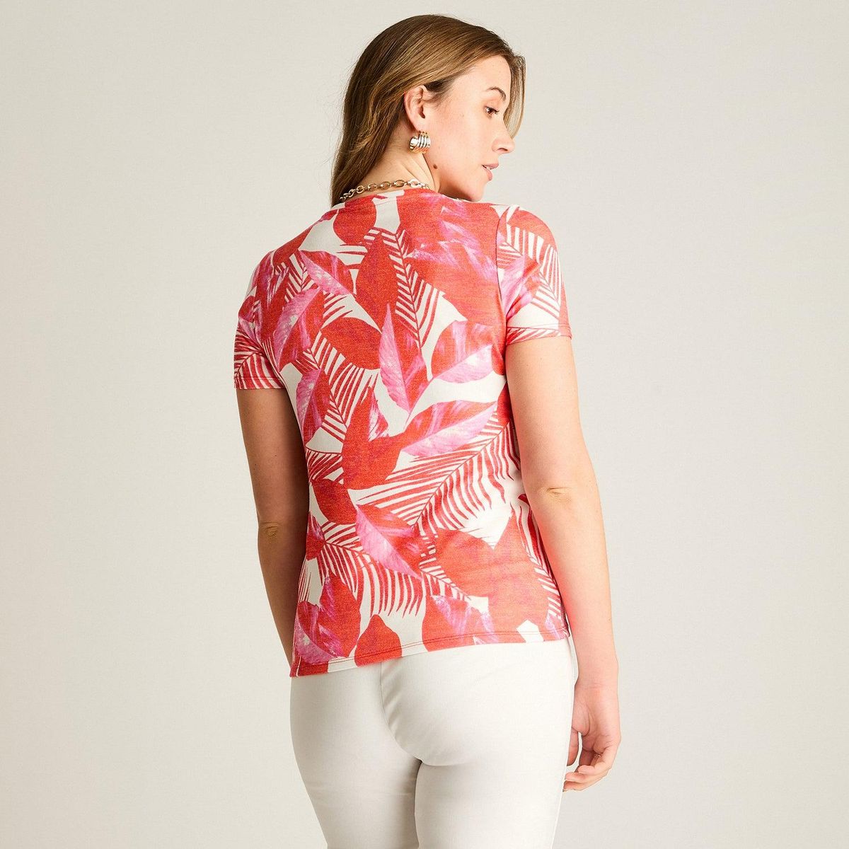 LORENZO DI PONTTI - Polera Roja Estampado Tropical Elegante