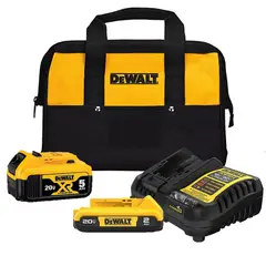 DEWALT - Kit Inicial Baterías 20V MAX 2.0Ah + 5.0Ah con Cargador y Bolso DCB225CK-B2