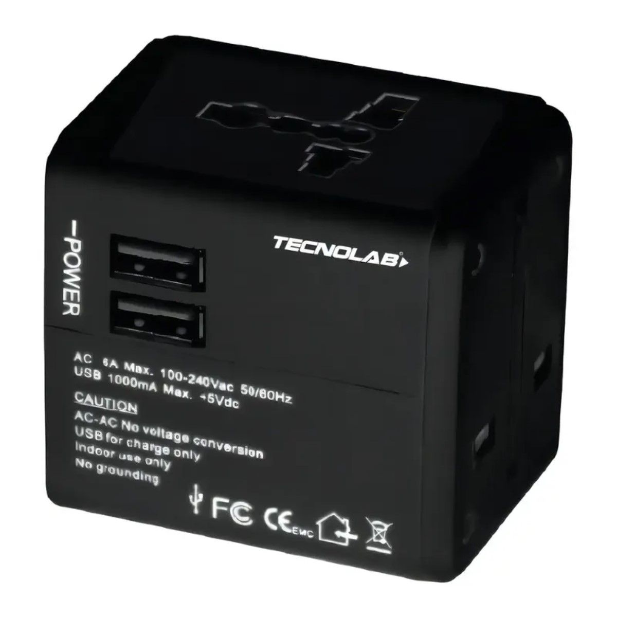 GENERICO - Adaptador Enchufe Universal Negro TL354 Con USB Viajes Brasil BELUG