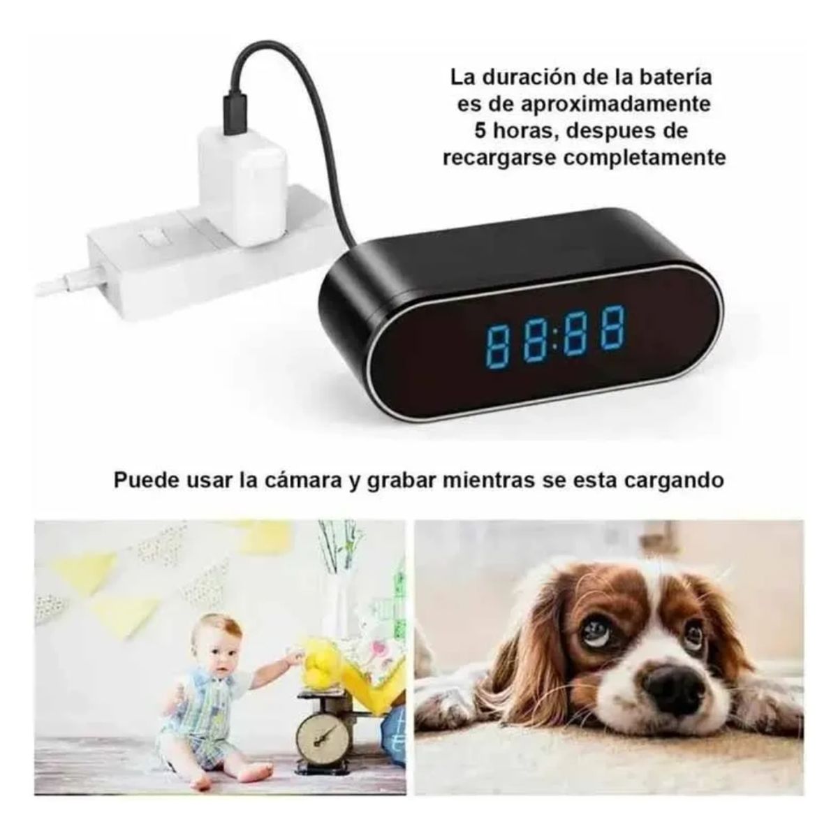IRM - Camara Espia Reloj Sobre Mesa Wifi Sensor Movimiento Seguridad Bateria Recargable Pro FIGOIMPORT