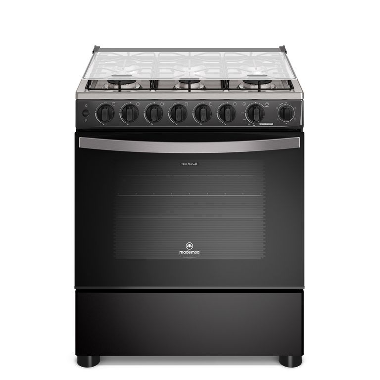 MADEMSA Cocina a Gas 6 Platos Horno Vapor y Parrilla Pletina FM6SPC Negra