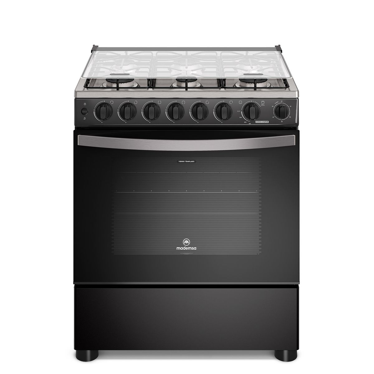 MADEMSA - Cocina a Gas 6 Platos Horno Vapor y Parrilla Pletina FM6SPC Negra