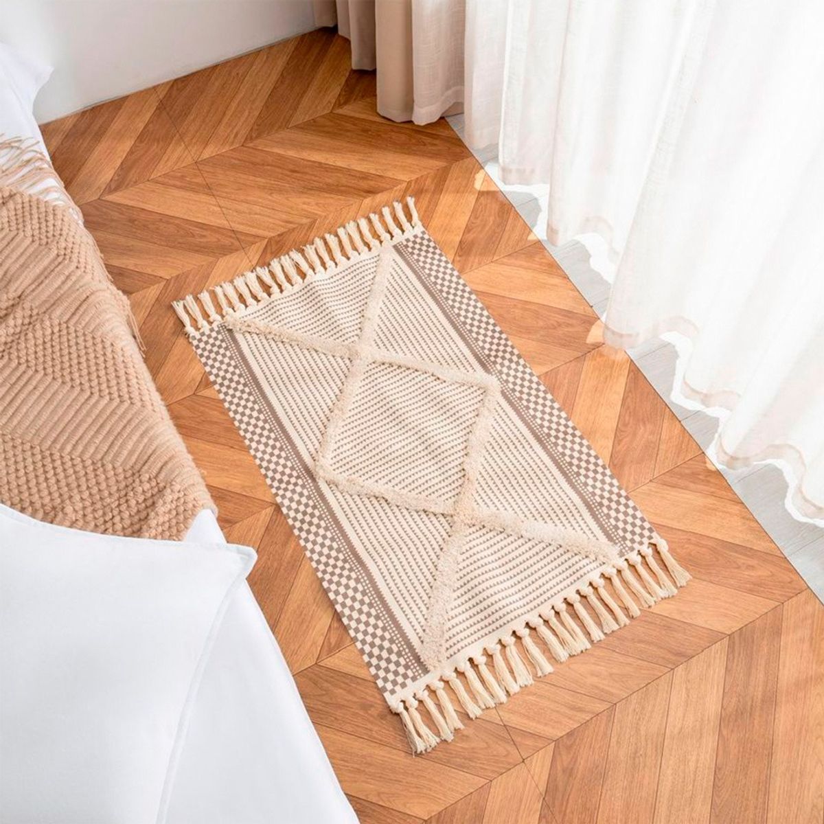 GENERICO - Alfombra De Lino y Algodón Nórdico Bohemio 60x90 Cm