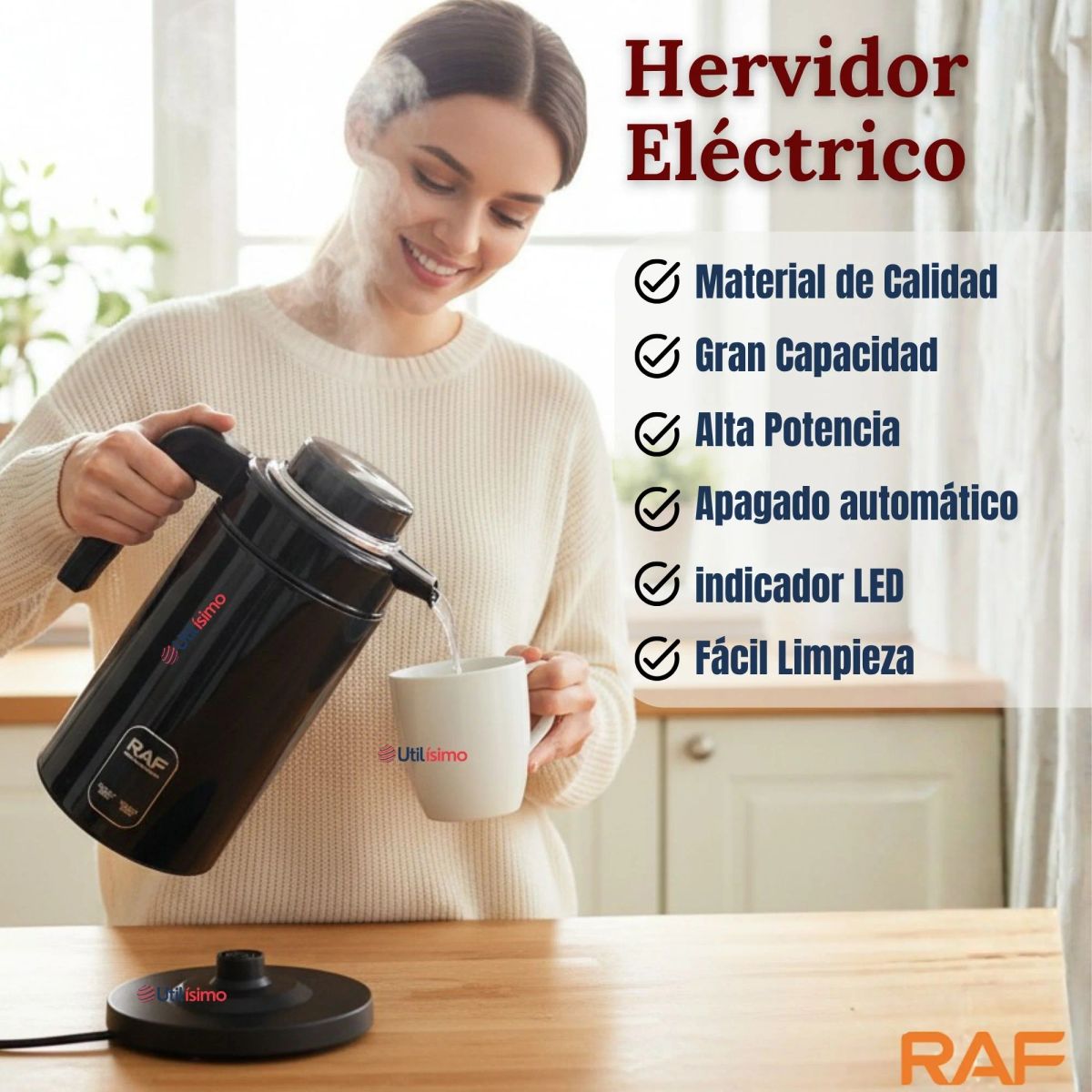 RAF - Termo Hervidor Eléctrico RAF 1360W 2 Litros Negro