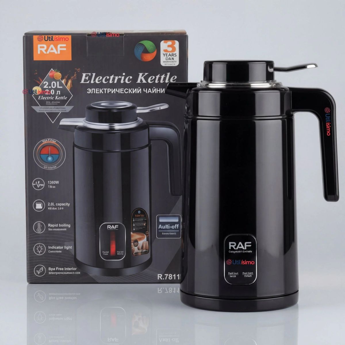 RAF - Termo Hervidor Eléctrico RAF 1360W 2 Litros Negro