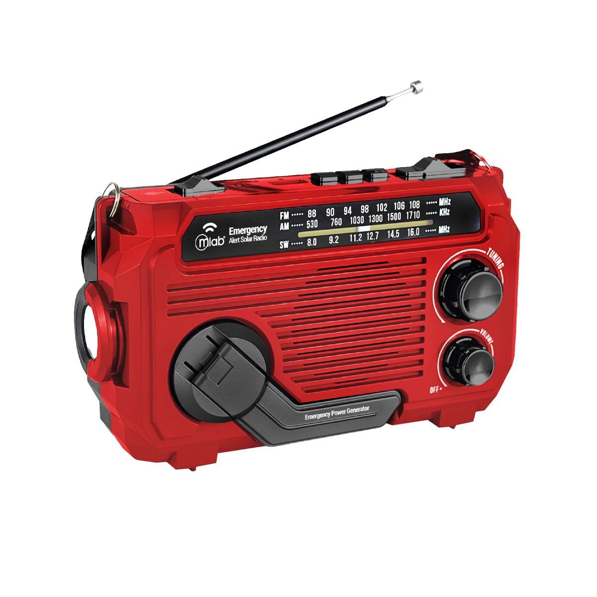 MLAB - Radio Portatil Emergencia Con Dinamo Y Solar Recargable Con Linterna Mlab 9583