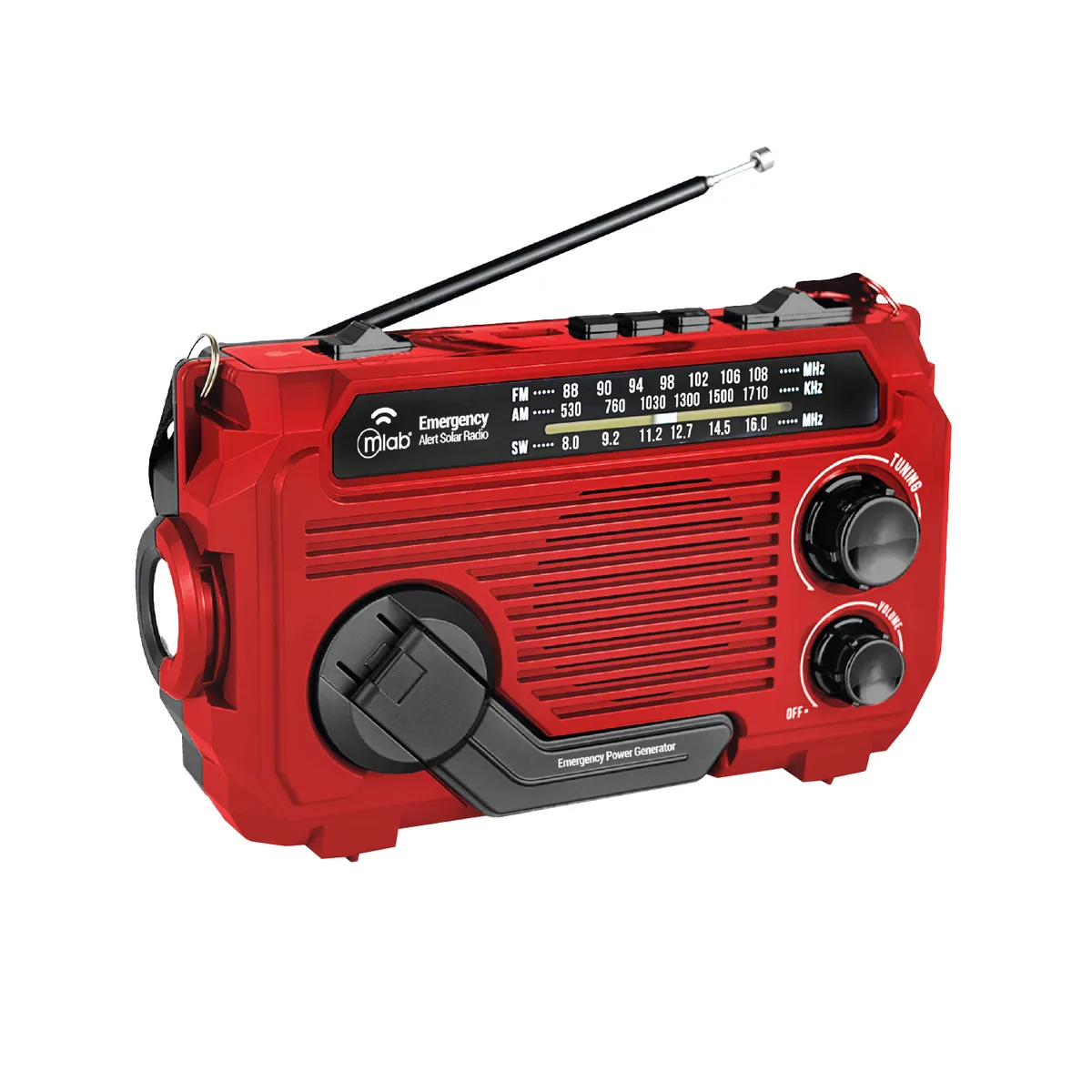 MLAB - Radio Portatil Emergencia Con Dinamo Y Solar Recargable Con Linterna Mlab 9583