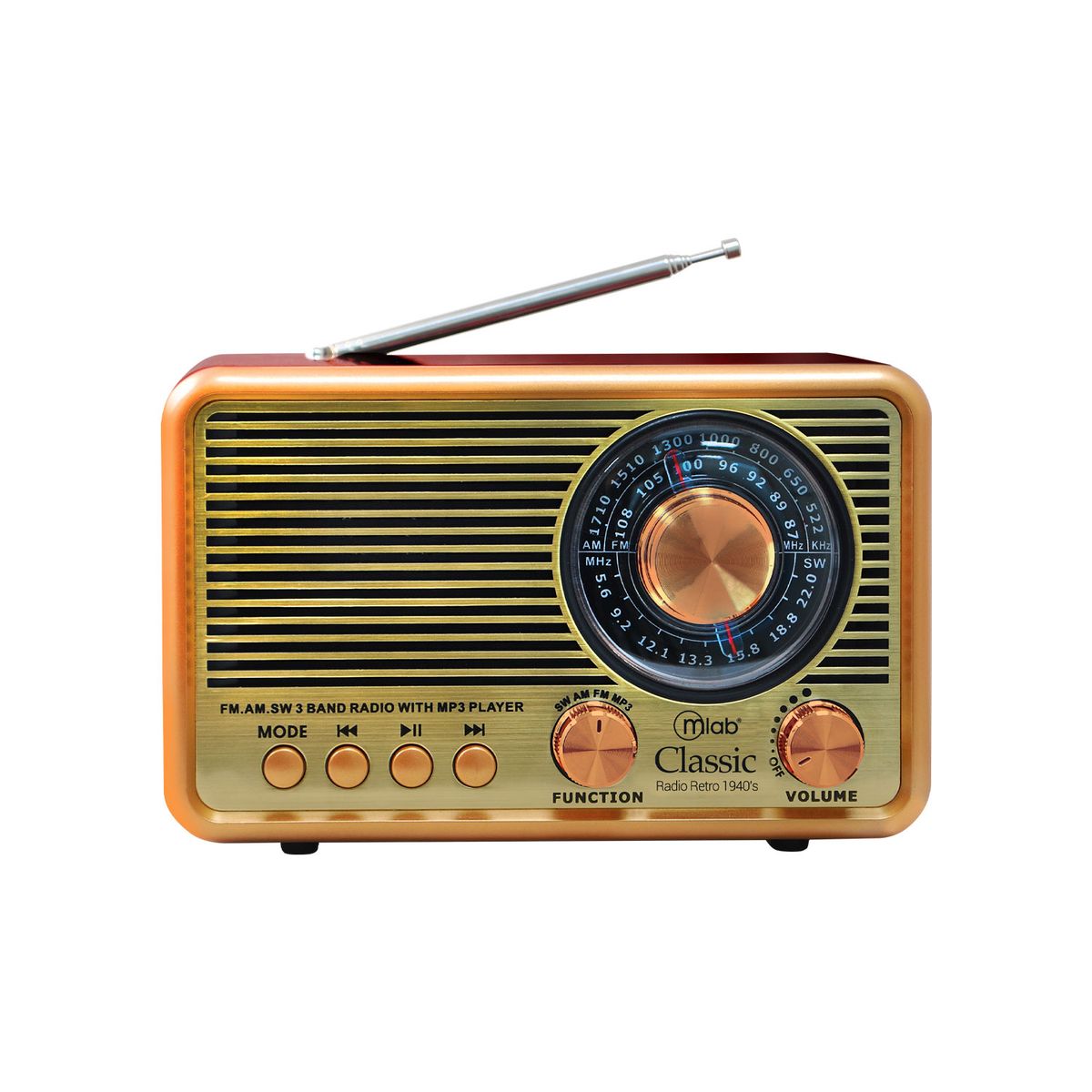 MLAB - Radio Portatil Retro Mlab Classic Recargable Con Linterna