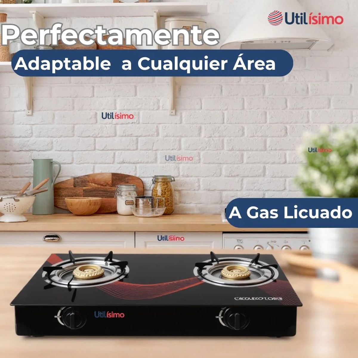 LINE - Cocina Encimera a Gas Licuado Vidrio 2 Platos Cocinilla Negro