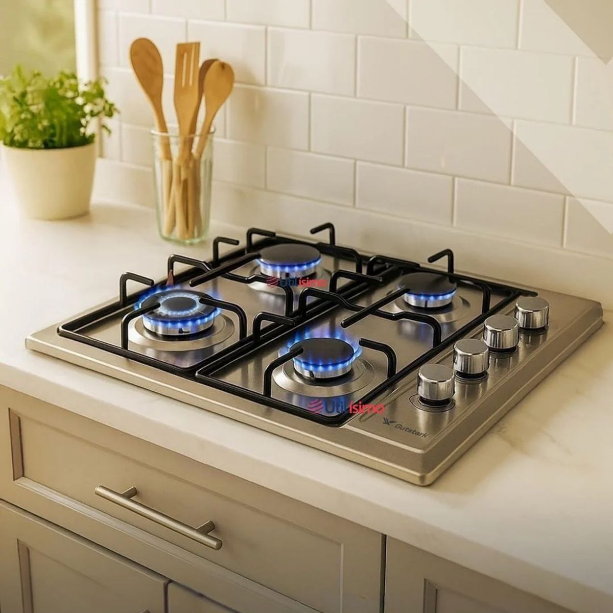 LINE - Cocina Encimera A Gas Natural 4 Platos Premium Acero Inoxidable