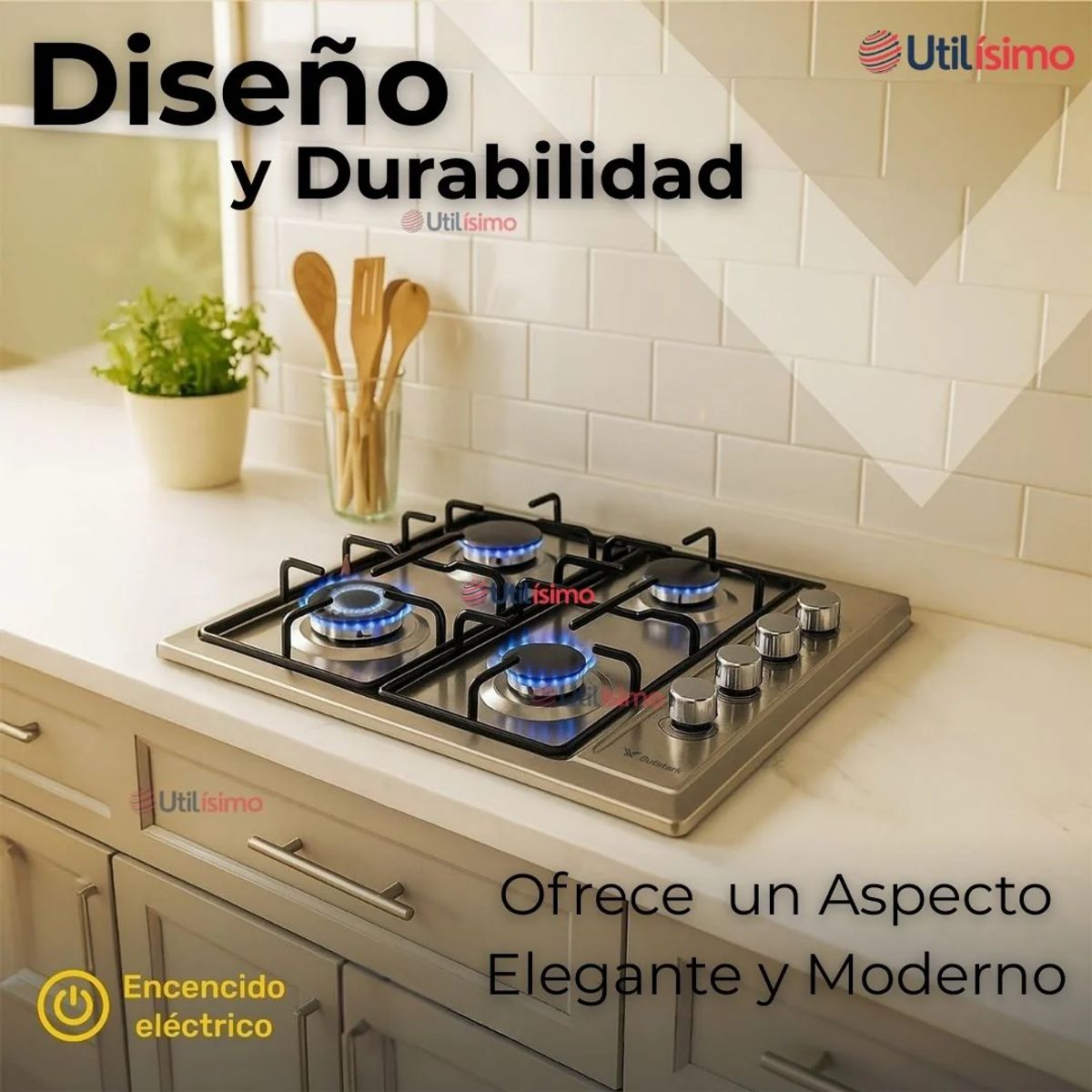 LINE - Cocina Encimera A Gas Natural 4 Platos Premium Acero Inoxidable