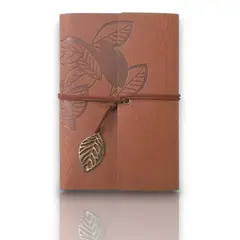GENERICO - Libreta Cuaderno Vintage Ecocuero Colgante Hoja Cafe 74 hojas