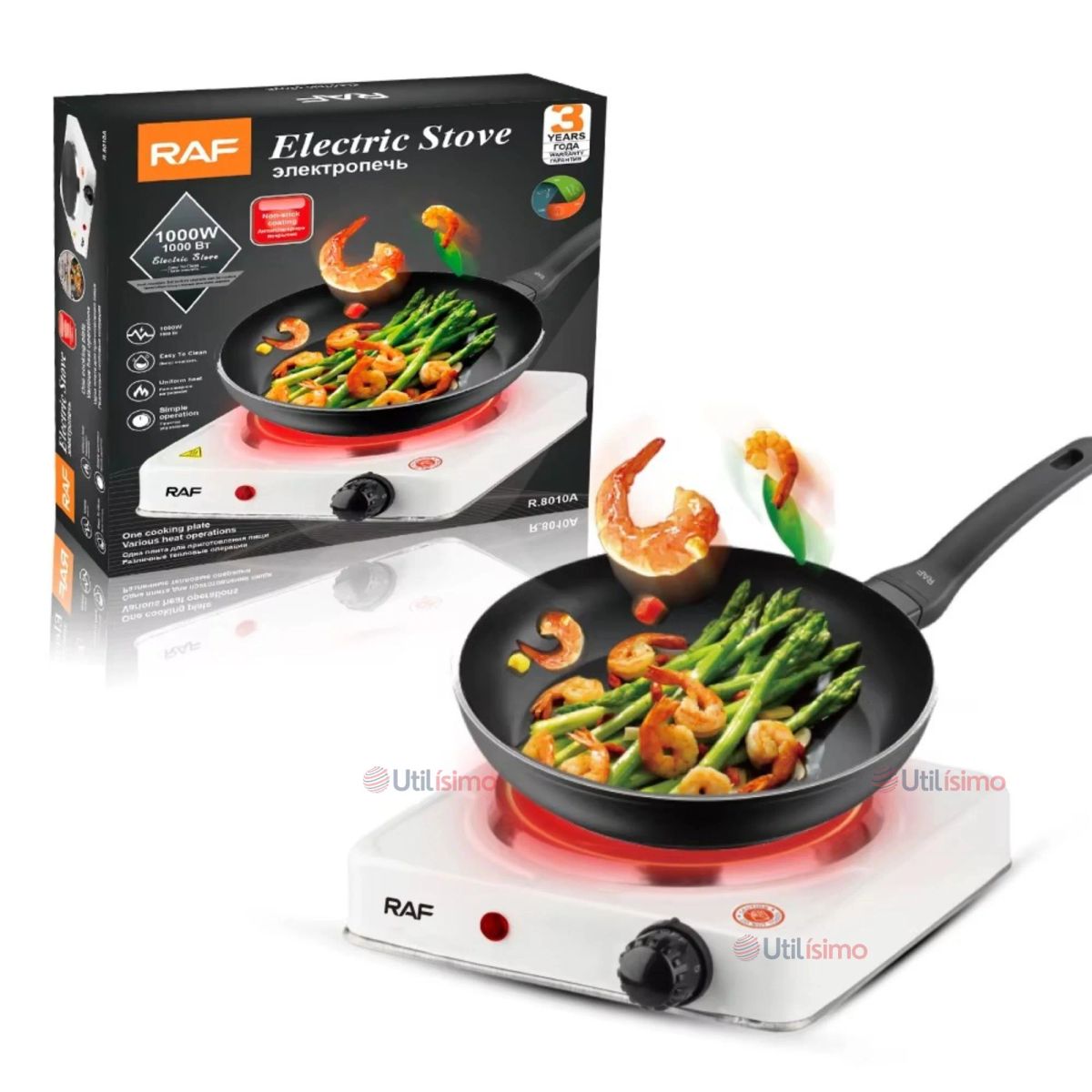 RAF - Cocina Eléctrica Portátil 1 Plato 1000W de Potencia Cocinilla Blanca
