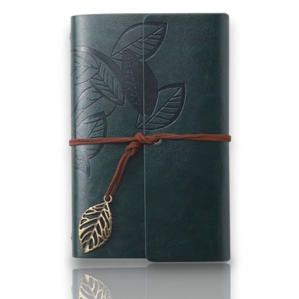 GENERICO - Libreta Cuaderno Vintage Ecocuero Colgante Hoja Verde 74 hojas