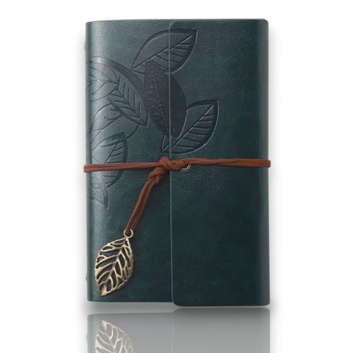 GENERICO - Libreta Cuaderno Vintage Ecocuero Colgante Hoja Verde 74 hojas