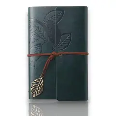 GENERICO - Libreta Cuaderno Vintage Ecocuero Colgante Hoja Verde 74 hojas