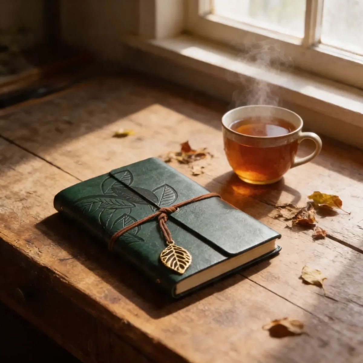 GENERICO - Libreta Cuaderno Vintage Ecocuero Colgante Hoja Verde 74 hojas