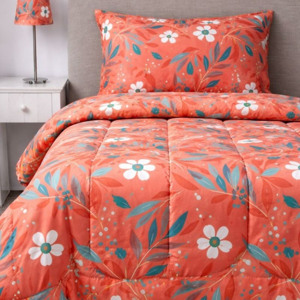 KEYHOME - CUBRECAMA PLUMON ESTAMPADO JARDIN TERRA KEY HOME 1.5 PLAZAS