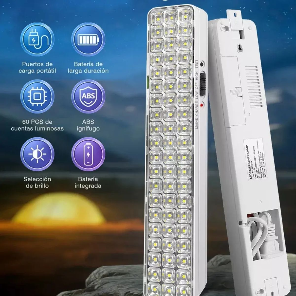 IRM - Luz De Emergencia X2  60 Led Recargable Automatico Hogar Oficina Seguridad Calidad Pro FIGOIMPORT