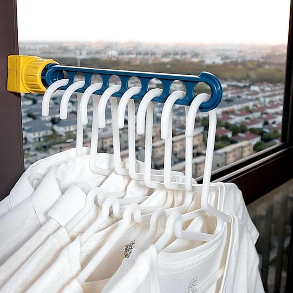 GENERICO - Tendedero Colgador Ropa Ajustable 8 Agujeros Para Ventana - Azul