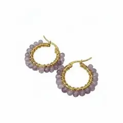 GENERICO - Aros Argollas Piedras Naturales Acero Quirurgico Mujer Cuarzo