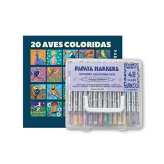 GENERICO - PACK LIBRO PARA PINTAR POR NÚMEROS 20 AVES COLORIDAS + 24 MARCADORES ACRÍLICOS DOBLEPUNTA (48 COLORE