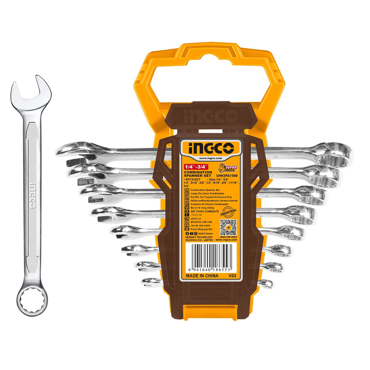 INGCO - Set Llaves Punta/Corona Industrial 8 Piezas 1/4"-3/4" Ingco