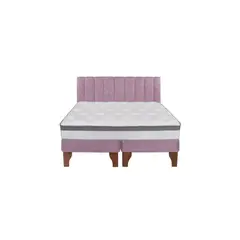 GENERICO - Cama europea 2 plaza base colchonn respaldo rosado lino