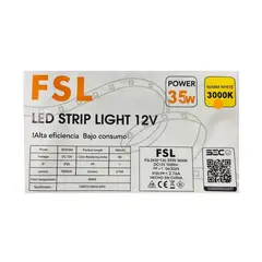 FSL - Cinta LED 12V 5m 35W Luz Cálida 3000K IP20 Flexible y Alta Luminosidad