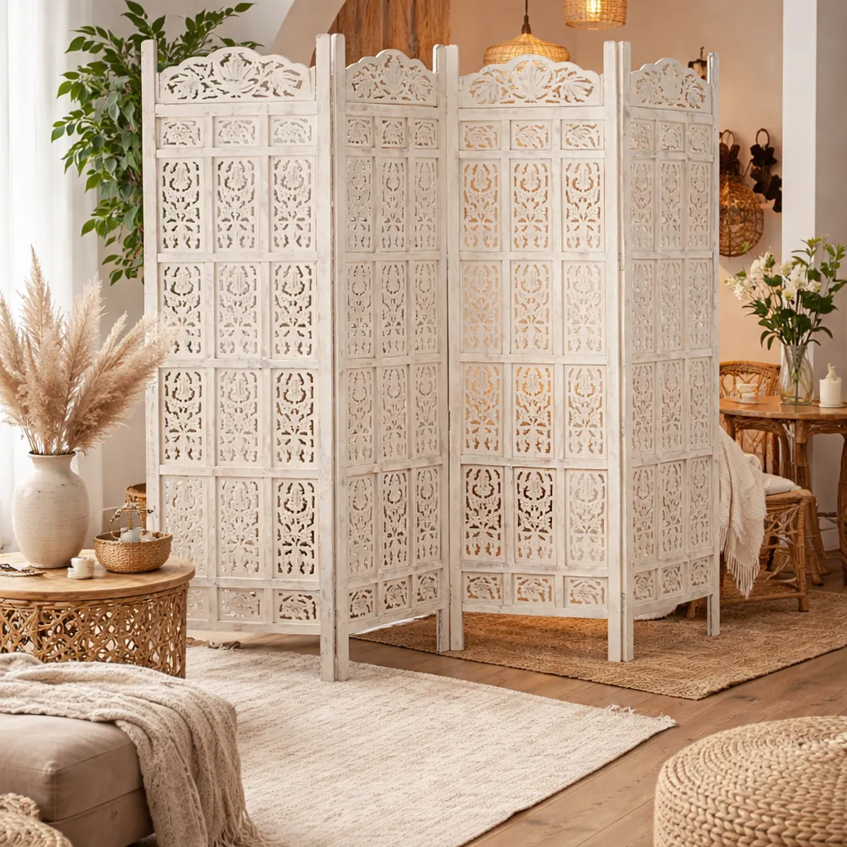 MEYA MUEBLES - Biombo Tallado blanco - Meya Muebles