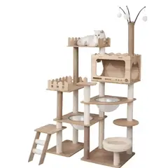 SUKEA - Torre Rascador Piso 5 Grande, Casa Madera Gruesa Para Gato
