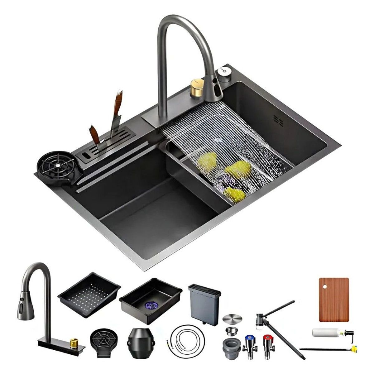 GENERICO - Combo Lavaplato Empotrado 80x45cm Acero Inoxidable Cuchillero