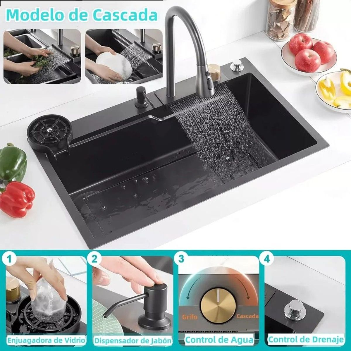 GENERICO - Combo Lavaplato Empotrado 80x45cm Acero Inoxidable Cuchillero