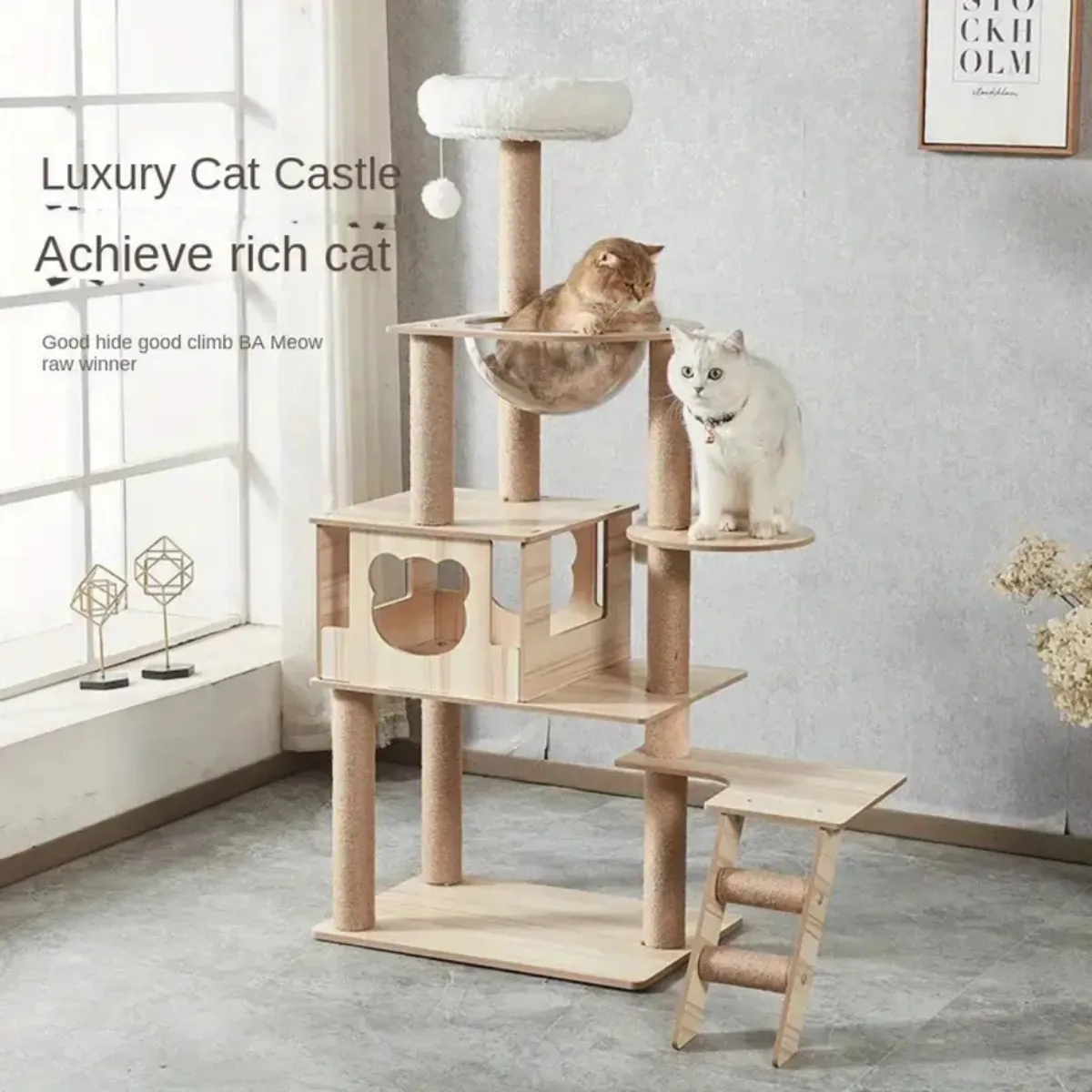 SUKEA - Torre Rascador Piso 5 Grande, Casa Madera Gruesa Para Gato Y21