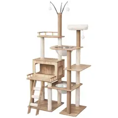 SUKEA - Torre Rascador Piso 5 Grande, Casa Madera Gruesa Para Gato B56