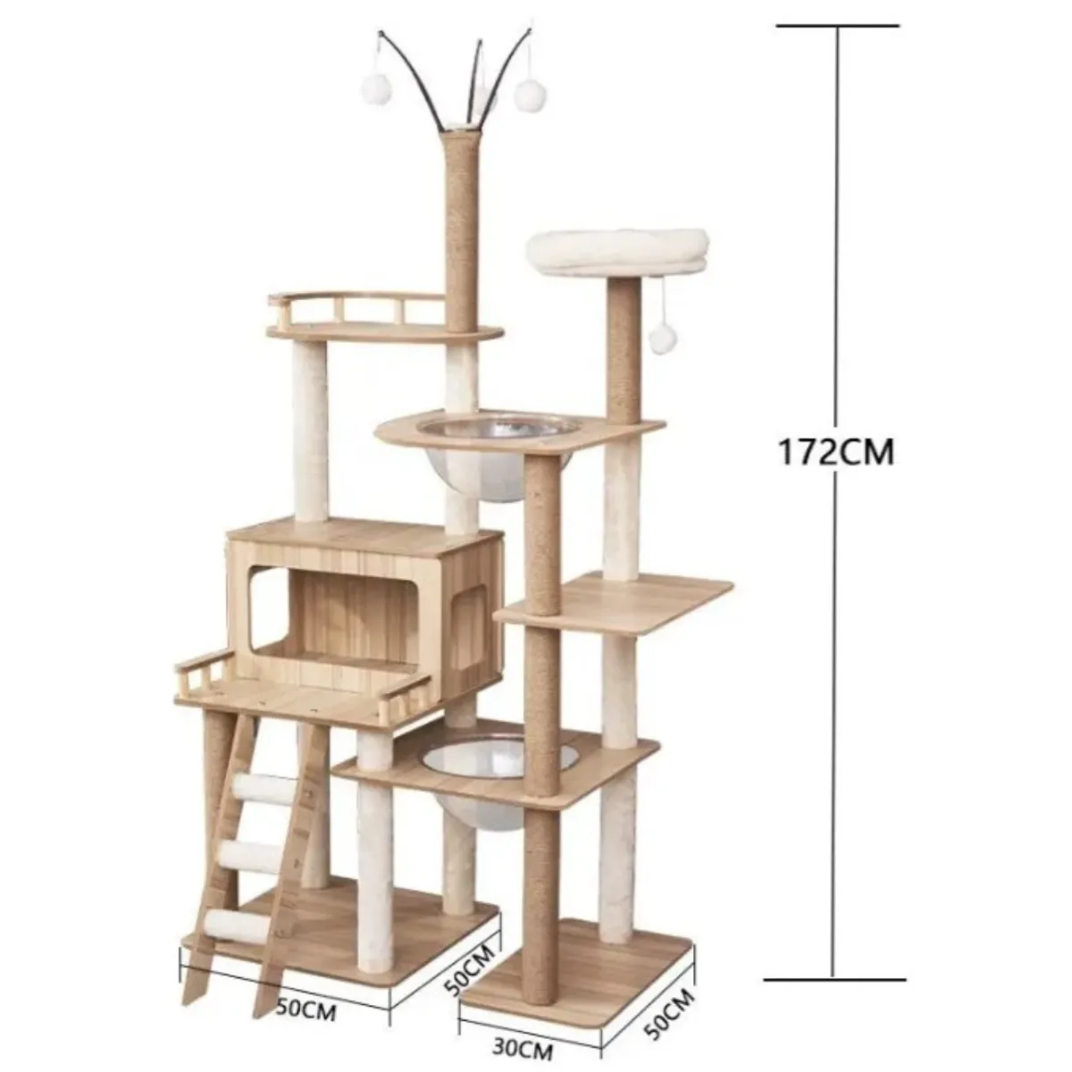 SUKEA - Torre Rascador Piso 5 Grande, Casa Madera Gruesa Para Gato B56