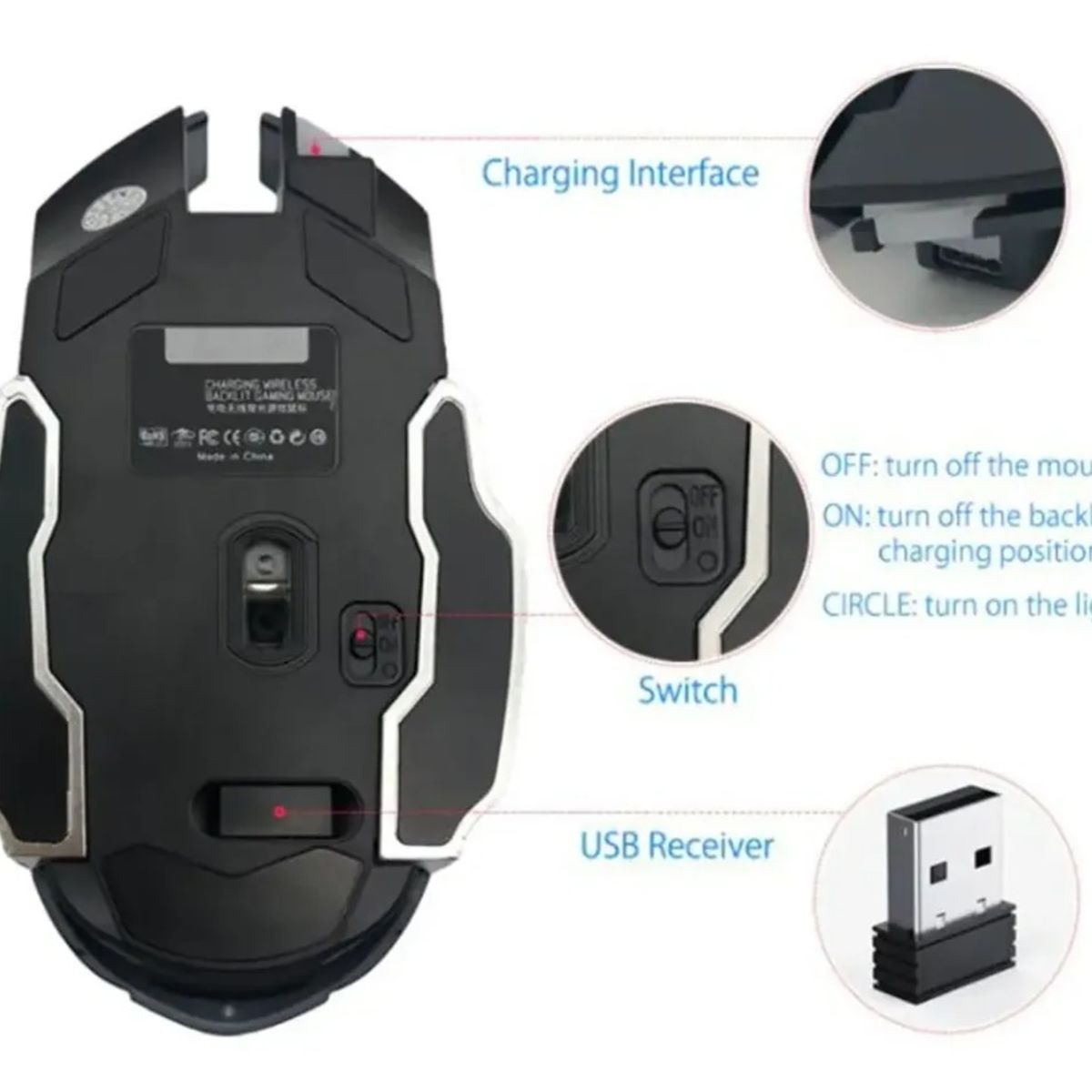 GENERICO - Mouse Gamer Inalámbrico Recargable Iluminado Rgb