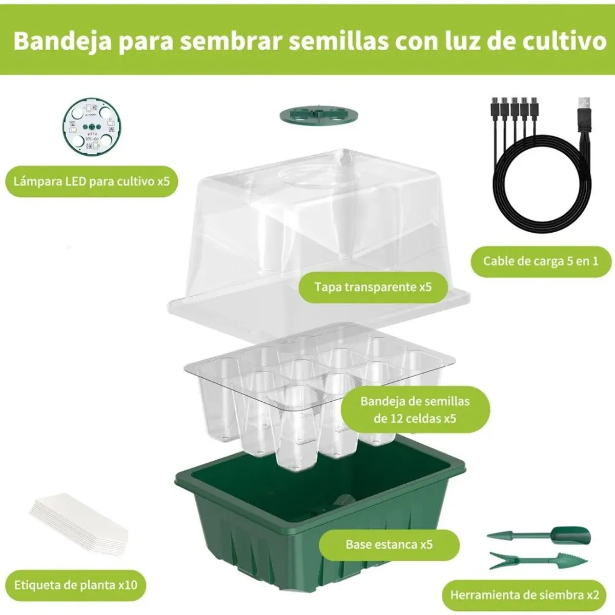 GENERICO - 28 Kits Bandejas Germinadoras Con Luz Invernadero Semillero